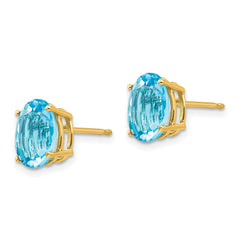 14K Yellow Gold 9x7mm Oval Blue Topaz Stud Earrings