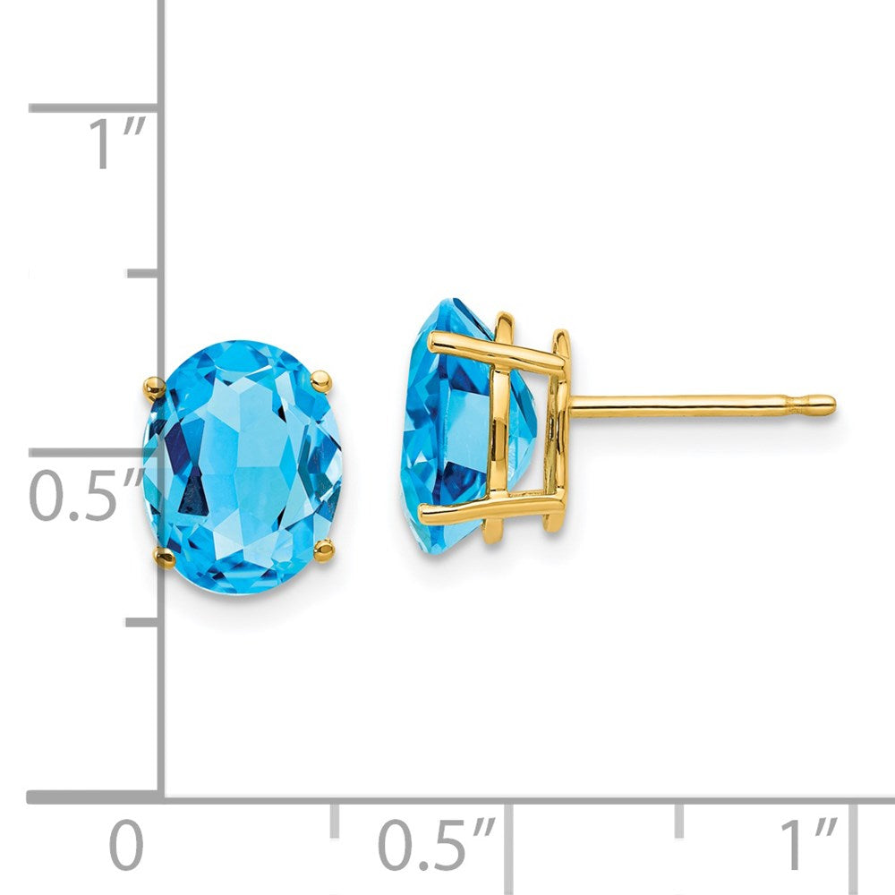 14K Yellow Gold 9x7mm Oval Blue Topaz Stud Earrings