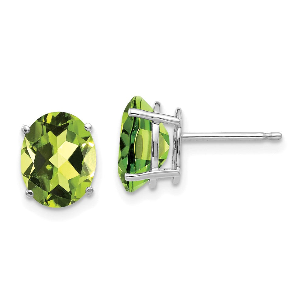 14K White Gold 9x7mm Oval Peridot Stud Earrings