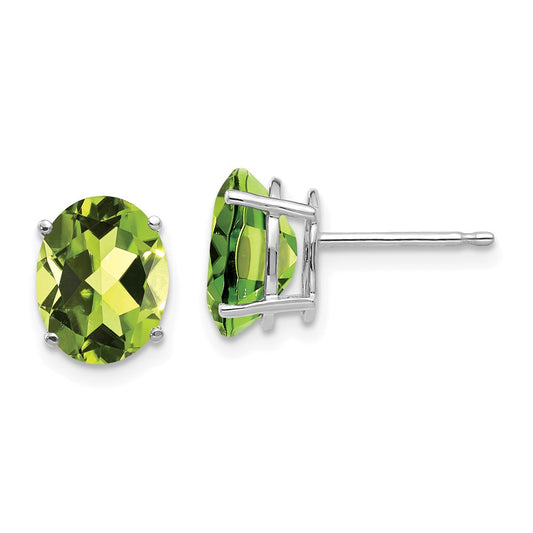 14K White Gold 9x7mm Oval Peridot Stud Earrings