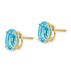 14K Yellow Gold 10x8mm Oval Blue Topaz Stud Earrings