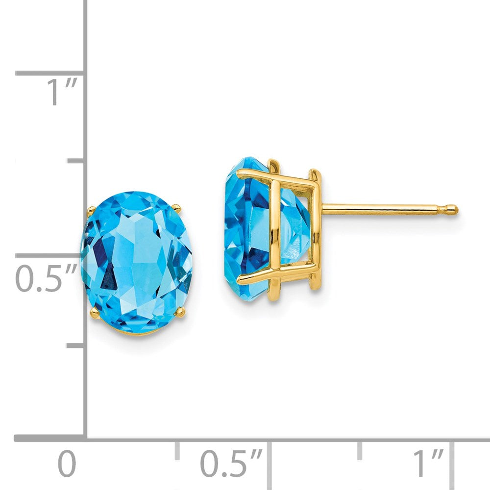 14K Yellow Gold 10x8mm Oval Blue Topaz Stud Earrings