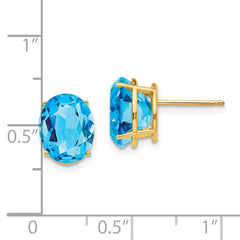 14K Yellow Gold 10x8mm Oval Blue Topaz Stud Earrings