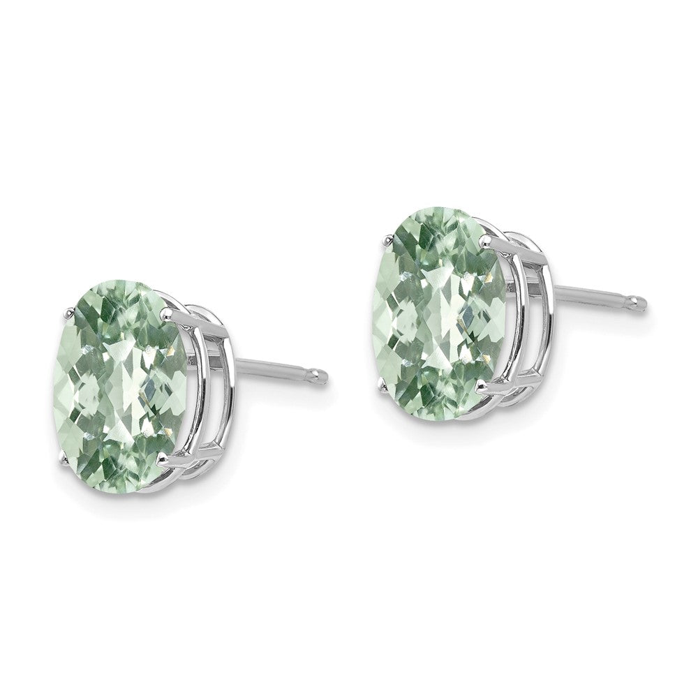14K White Gold 10x8 Oval Checker-cut Green Quartz Earrings