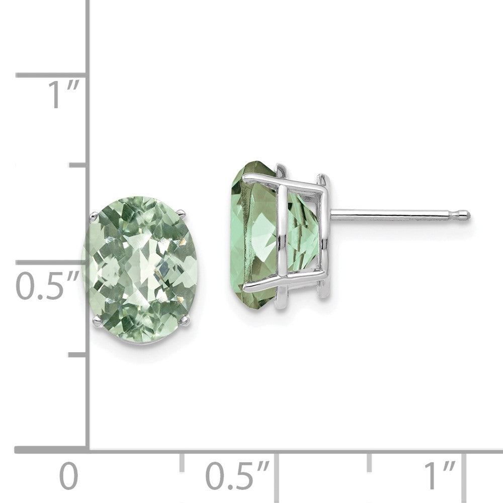 14K White Gold 10x8 Oval Checker-cut Green Quartz Earrings