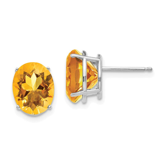 14K White Gold 10x8mm Oval Citrine Stud Earrings
