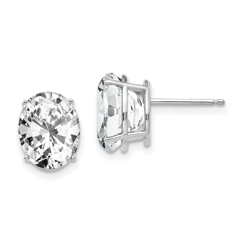 14K White Gold 10x8mm Oval Cubic Zirconia Stud Earrings