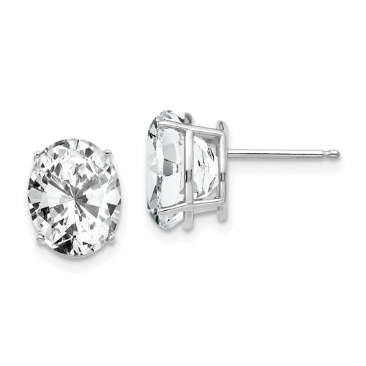 14K White Gold 10x8mm Oval Cubic Zirconia Stud Earrings