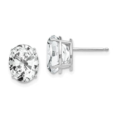 14K White Gold 10x8mm Oval Cubic Zirconia Stud Earrings