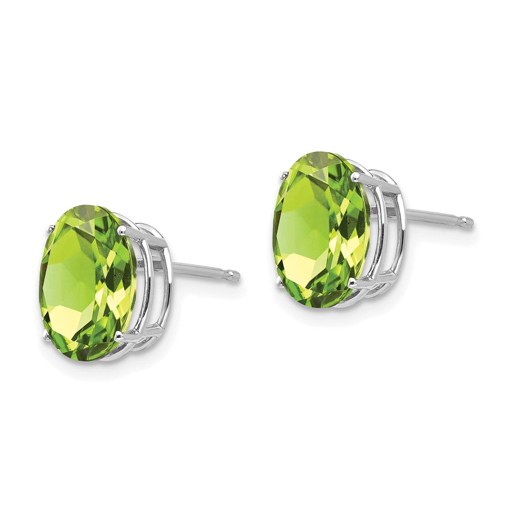 14K White Gold 10x8mm Oval Peridot Stud Earrings