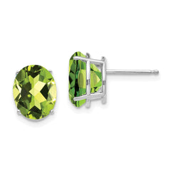 14K White Gold 10x8mm Oval Peridot Stud Earrings
