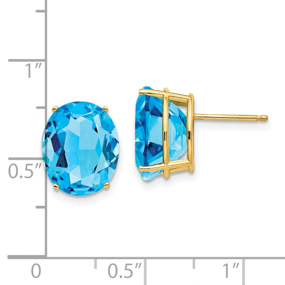14K Yellow Gold 12x10mm Oval Blue Topaz Stud Earrings