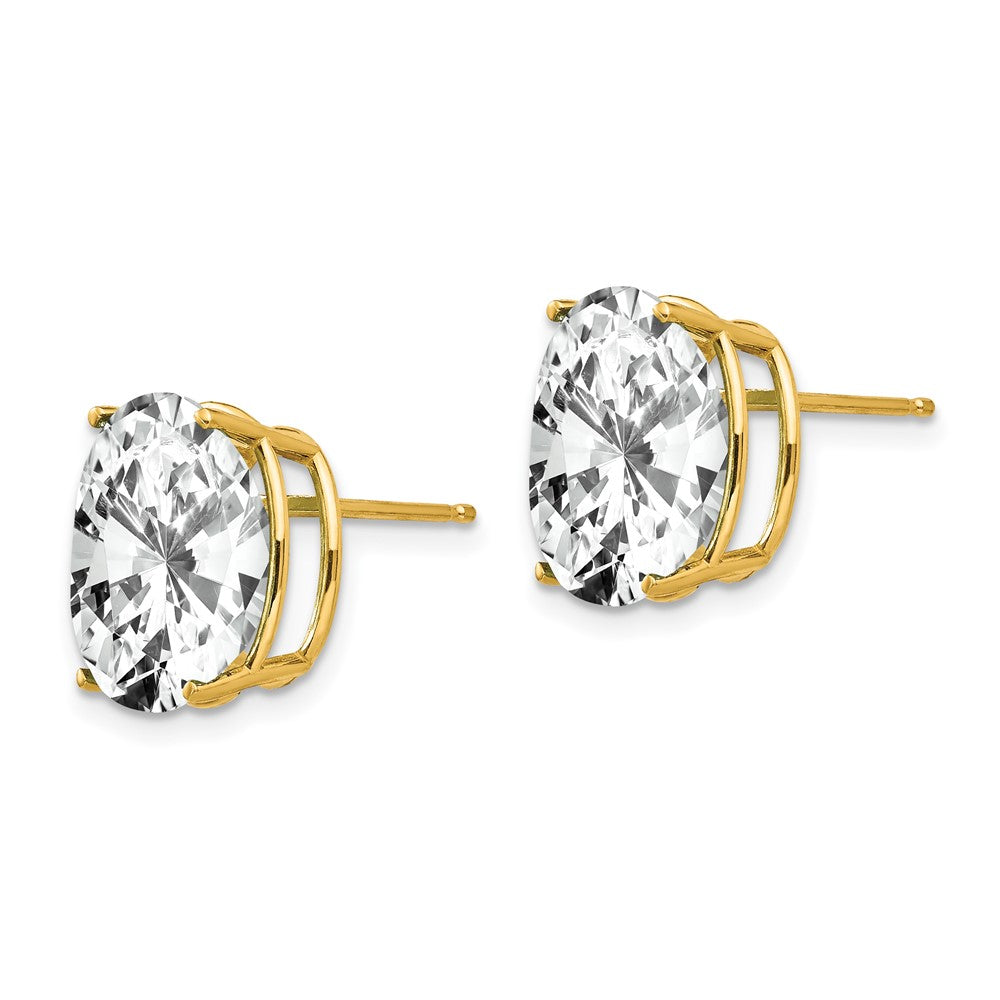 14K Yellow Gold 12x10mm Oval Cubic Zirconia Earrings