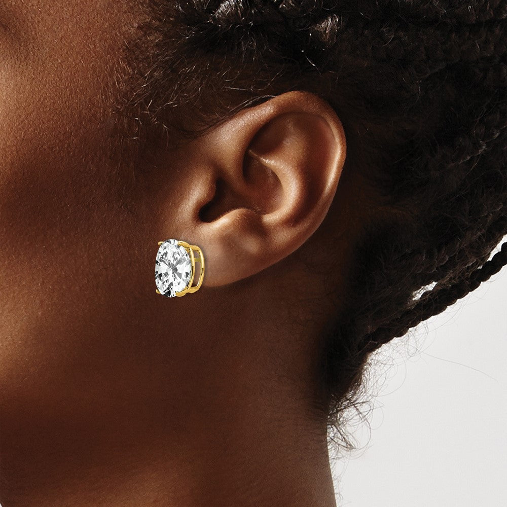 14K Yellow Gold 12x10mm Oval Cubic Zirconia Earrings