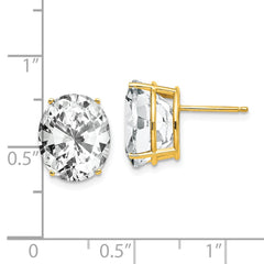 14K Yellow Gold 12x10mm Oval Cubic Zirconia Earrings