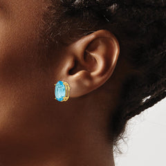 14K Yellow Gold 14x10mm Oval Blue Topaz Stud Earrings