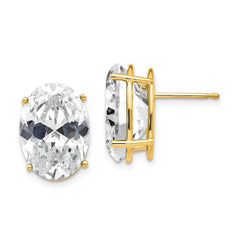 14K Yellow Gold 14x10mm Oval Cubic Zirconia Earrings