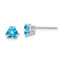 14K White Gold 5mm Trillion Blue Topaz Stud Earrings