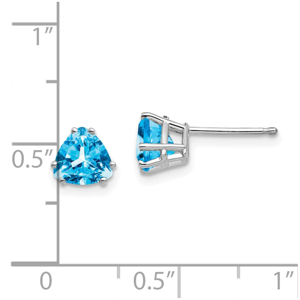 14K White Gold 6mm Trillion Blue Topaz Stud Earrings