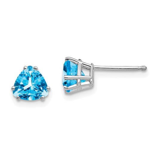 14K White Gold 6mm Trillion Blue Topaz Stud Earrings