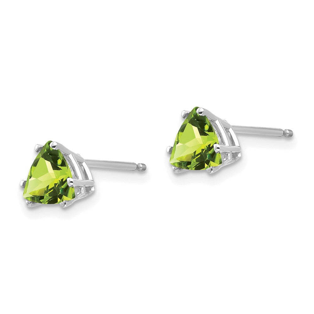 14K White Gold 6mm Trillion Peridot Stud Earrings