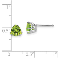 14K White Gold 6mm Trillion Peridot Stud Earrings