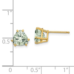 14K Yellow Gold 7mm Trillion Checker-cut Green Quartz Earrings