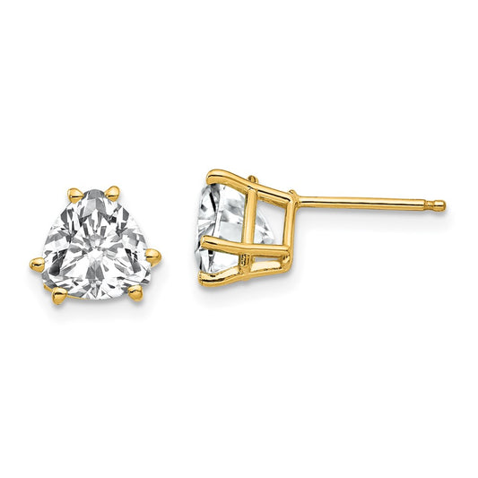 14K Yellow Gold 7mm Trillion Cubic Zirconia Earrings