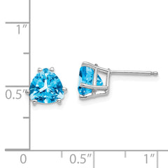 14K White Gold 7mm Trillion Blue Topaz Stud Earrings