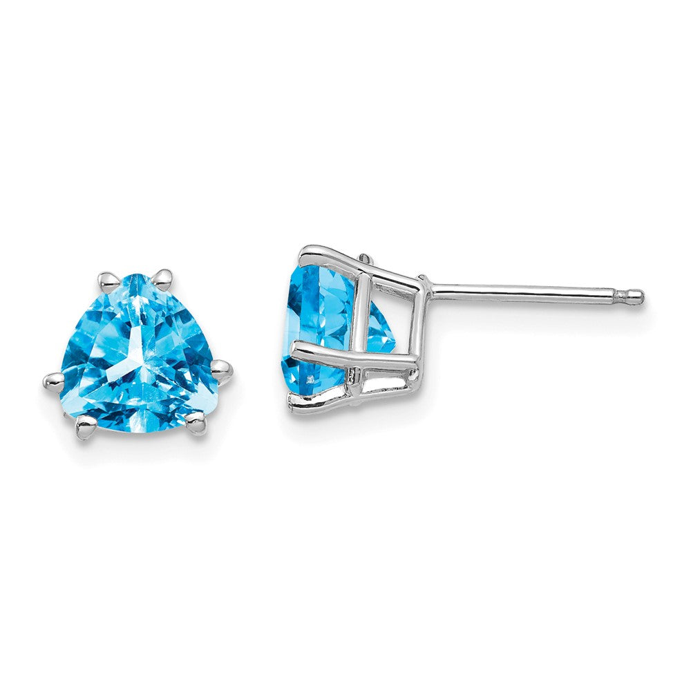 14K White Gold 7mm Trillion Blue Topaz Stud Earrings