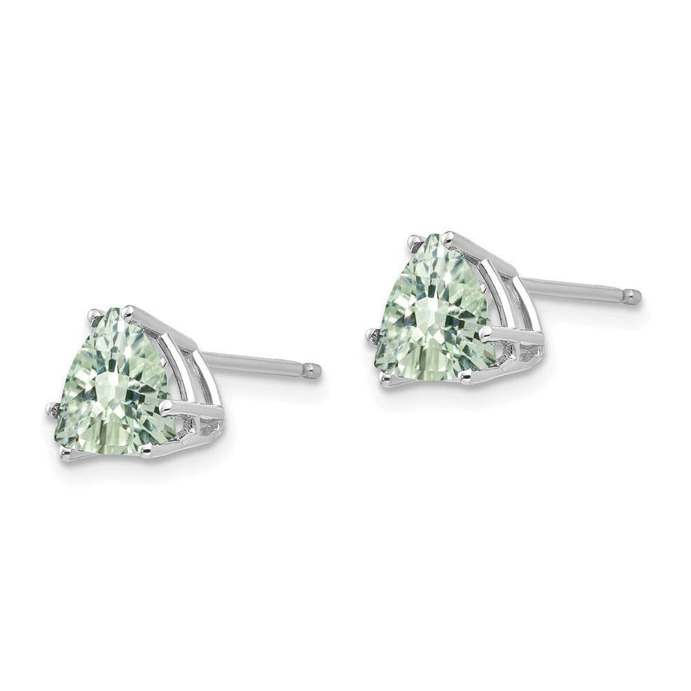 14K White Gold 7mm Trillion Checker-cut Green Quartz Earrings