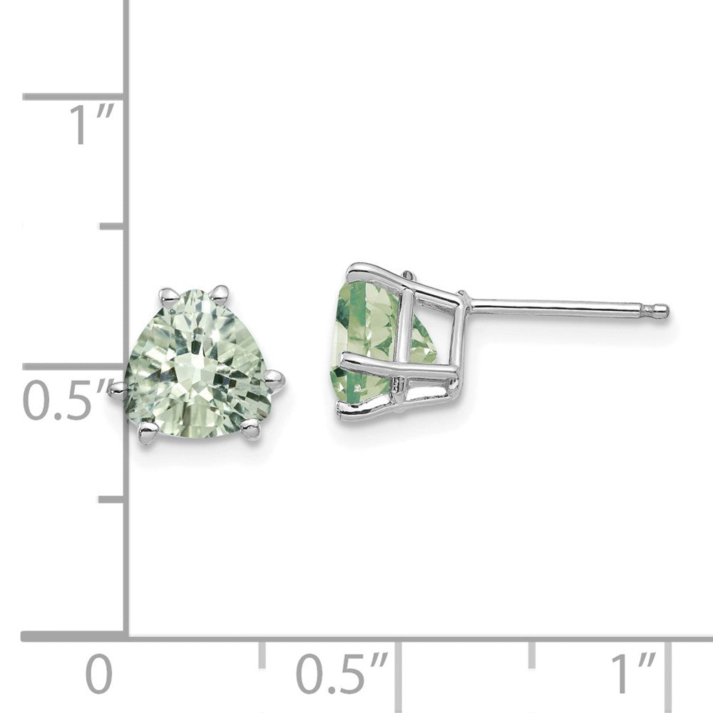 14K White Gold 7mm Trillion Checker-cut Green Quartz Earrings