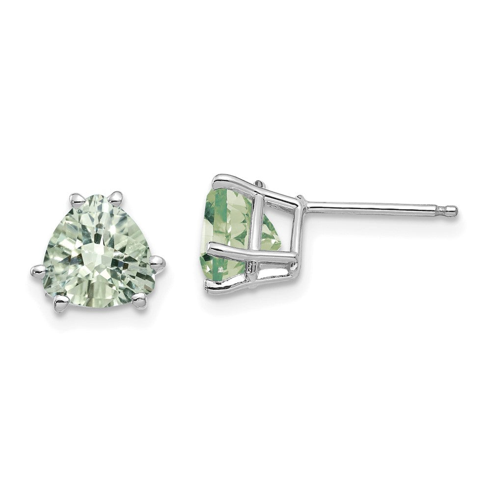 14K White Gold 7mm Trillion Checker-cut Green Quartz Earrings