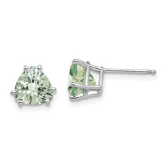 14K White Gold 7mm Trillion Checker-cut Green Quartz Earrings