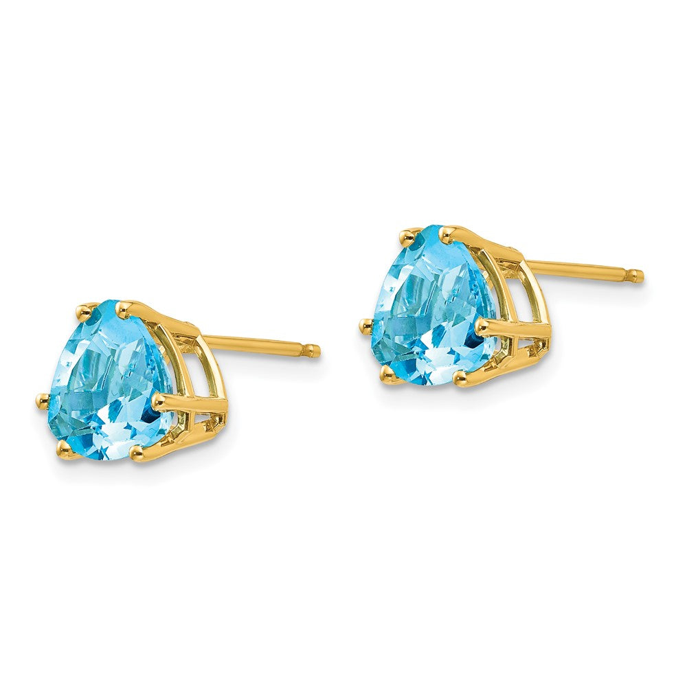 14K Yellow Gold 8mm Trillion Blue Topaz Stud Earrings