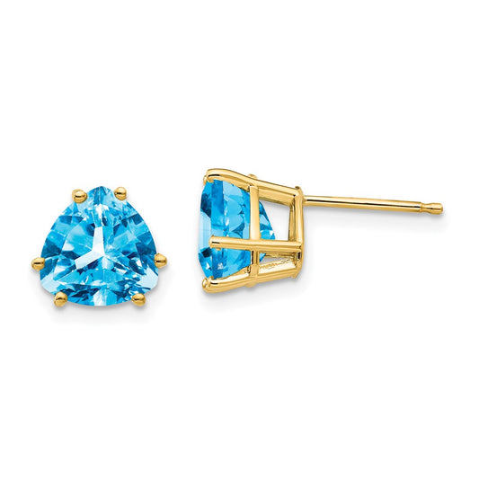 14K Yellow Gold 8mm Trillion Blue Topaz Stud Earrings