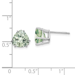 14K White Gold 8mm Trillion Checker-cut Green Quartz Earrings