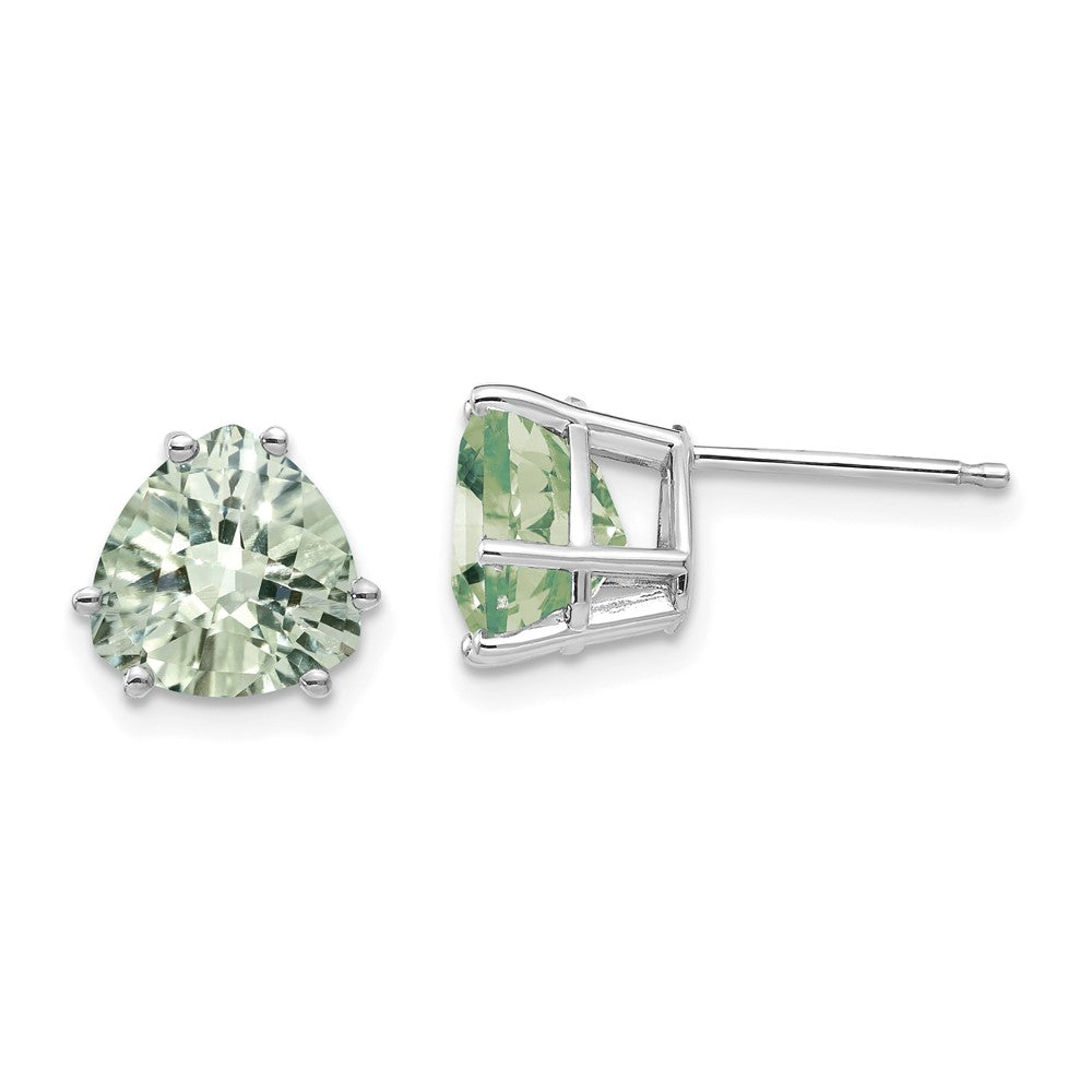 14K White Gold 8mm Trillion Checker-cut Green Quartz Earrings