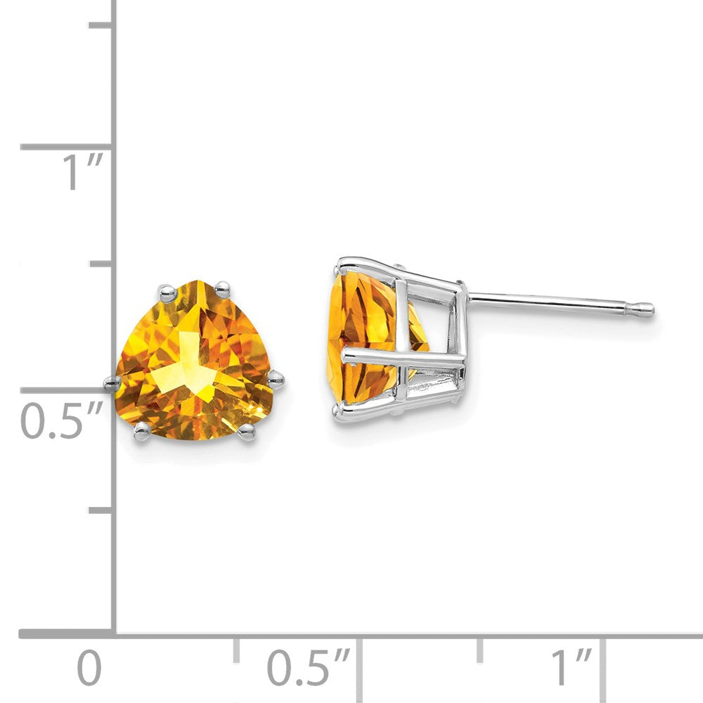 14K White Gold Citrine Trillion Stud Earrings