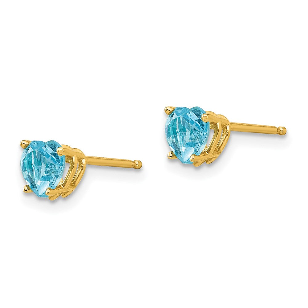 14K Yellow Gold 5mm Heart Blue Topaz Stud Earrings