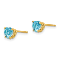 14K Yellow Gold 5mm Heart Blue Topaz Stud Earrings
