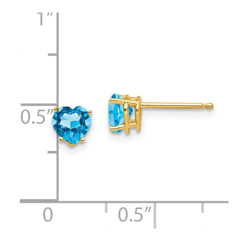 14K Yellow Gold 5mm Heart Blue Topaz Stud Earrings