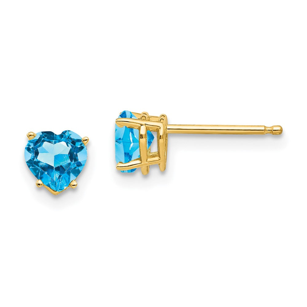 14K Yellow Gold 5mm Heart Blue Topaz Stud Earrings