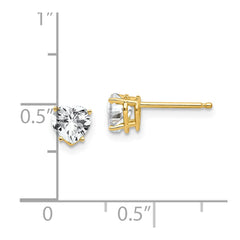 14K Yellow Gold 5mm Heart Cubic Zirconia Earrings