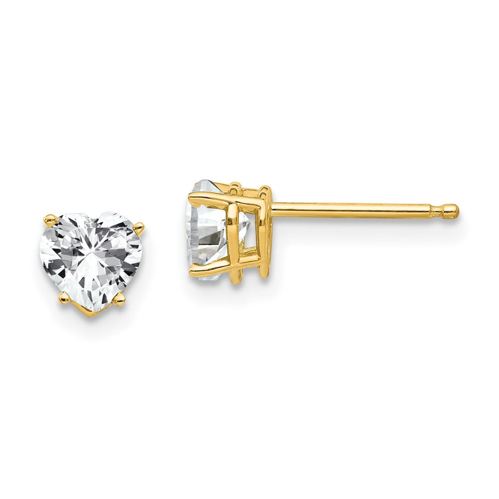 14K Yellow Gold 5mm Heart Cubic Zirconia Earrings