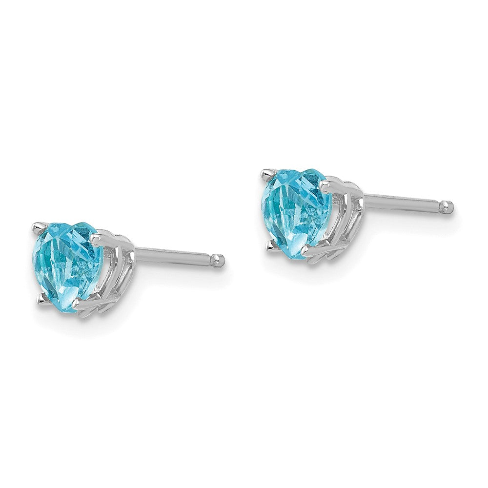 14K White Gold 5mm Heart Blue Topaz Stud Earrings