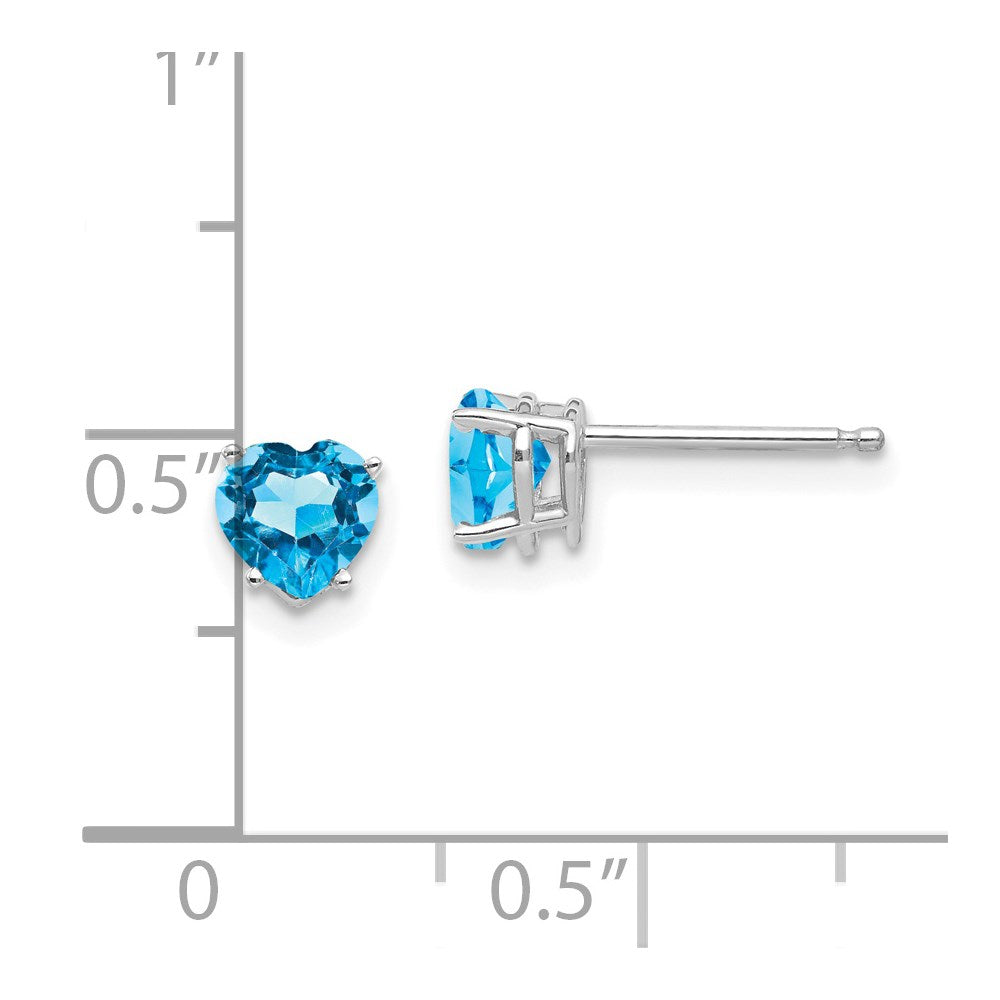 14K White Gold 5mm Heart Blue Topaz Stud Earrings