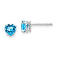 14K White Gold 5mm Heart Blue Topaz Stud Earrings