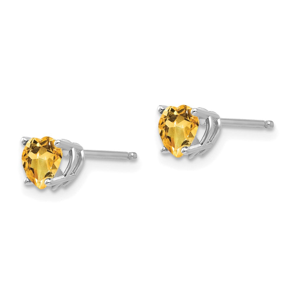 14K White Gold 5mm Heart Citrine Stud Earrings