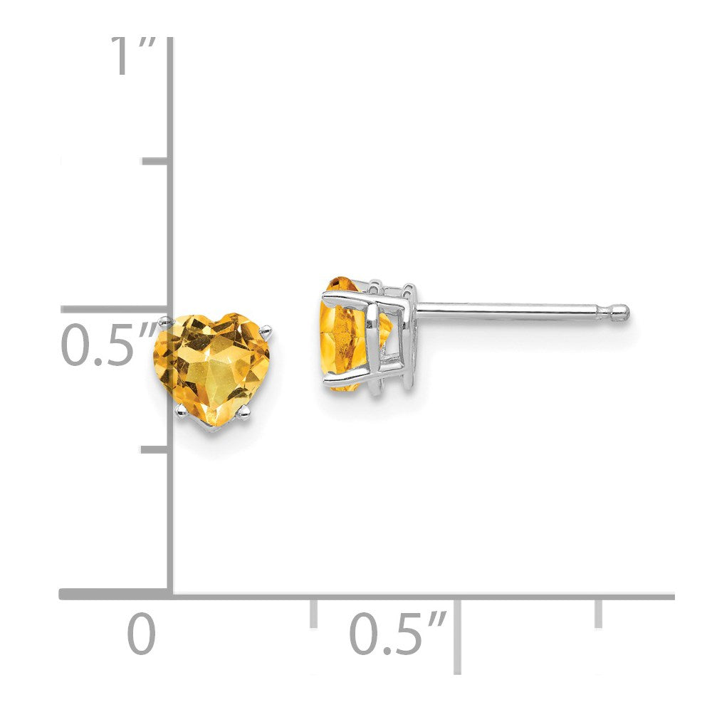 14K White Gold 5mm Heart Citrine Stud Earrings